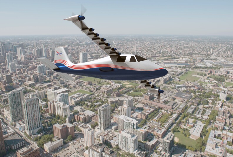 This artist's concept of NASA's X-57 Maxwell aircraft shows the plane's specially designed wing and 14 electric motors. NASA Aeronautics researchers will use X-57 to demonstrate that electric propulsion can make planes quieter, more efficient and more environmentally friendly.
