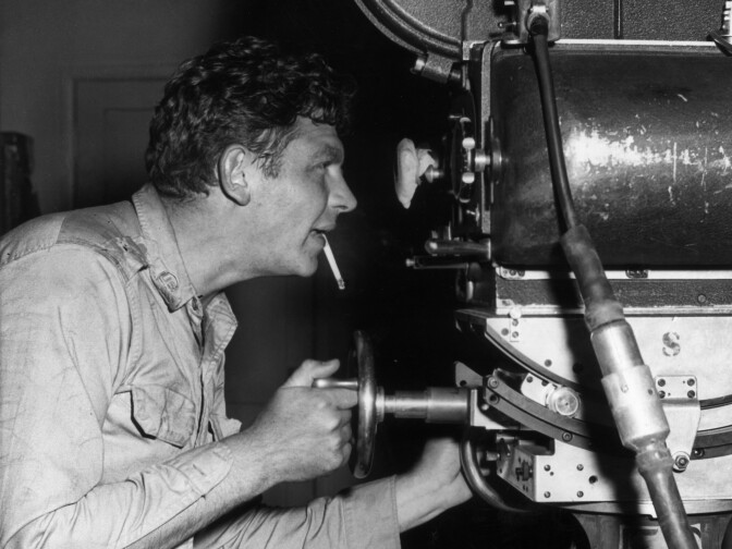 Griffith on the set of the 1958 film <em>No Time for Sergeants</em>. Griffith starred in the live television, Broadway and film adaptations of Mac Hyman's 1954 novel.