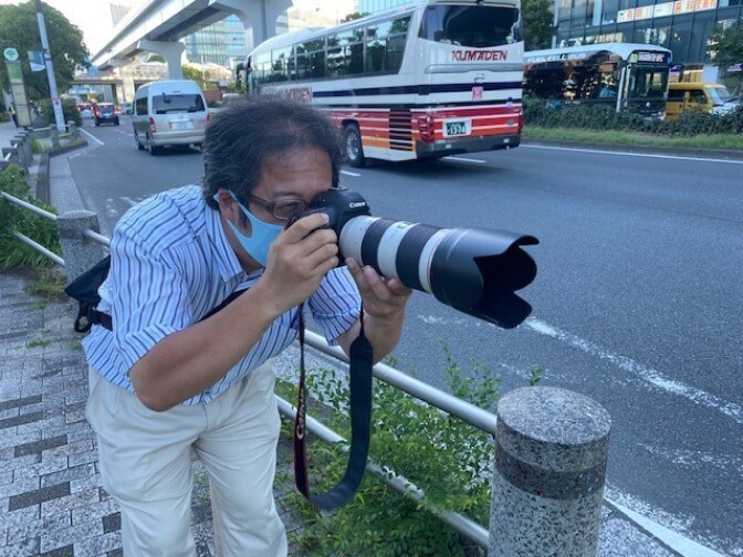 Ryotaro Mori says he's been bus spotting for 30 years, since he was 12 years old. When he's not working as a commercial photographer, he snaps the busses using a camera with a long zoom lens.