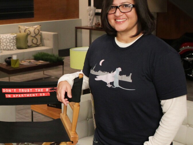Nahnatchka Khan on the set of her first ABC sitcom, "Don't Trust the B---- in Apartment 23."
