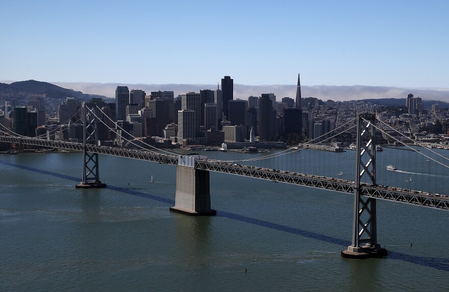 A view of downtown San Francisco and the western span of the San Francisco-Oakland Bay Bridge on September 8, 2013 in San Francisco, California.