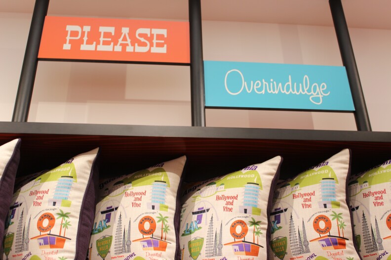 Los Angeles-themed pillows for sale.