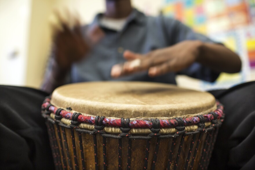 Students take part in a drumming class at Camp Afflerbaugh, a juvenile detention facility in La Verne, on Wednesday afternoon, May 4, 2016. The class is put on by the Rhythm Arts Alliance and Arts for Incarcerated Youth Network.