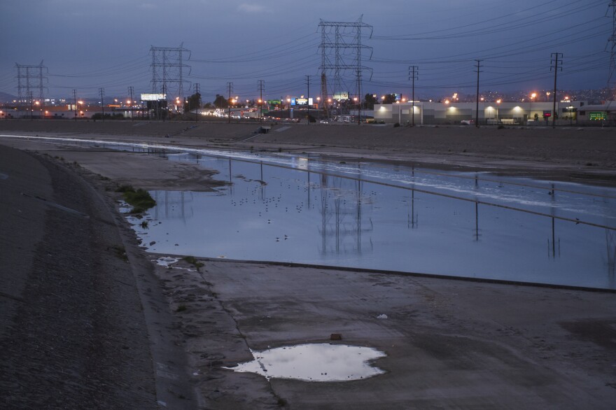 The Los Angeles River flows through Vernon, California.