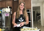 Meghan McConaghy Chane prepares a dessert in her home kitchen in Eastvale, California, July 3, 2019. (David Wagner/KPCC) 