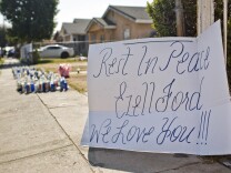 A memorial for Ezell Ford stands on the 200 block of West 65th Street, where he was shot by LAPD officers.
