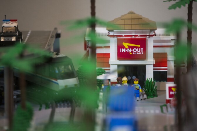 While putting together this Lego version of Los Angeles, Jorge Parra Jr. always wanted to include an In-N-Out Burger. Fittingly, his In-N-Out Burger restaurant is next to his latest addition, the Los Angeles International Airport, just like the one on Sepulveda Boulevard.