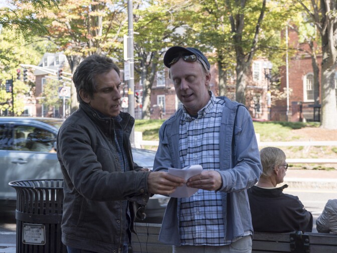 Ben Stiller and writer-director Mike White on the set of "Brad's Status."