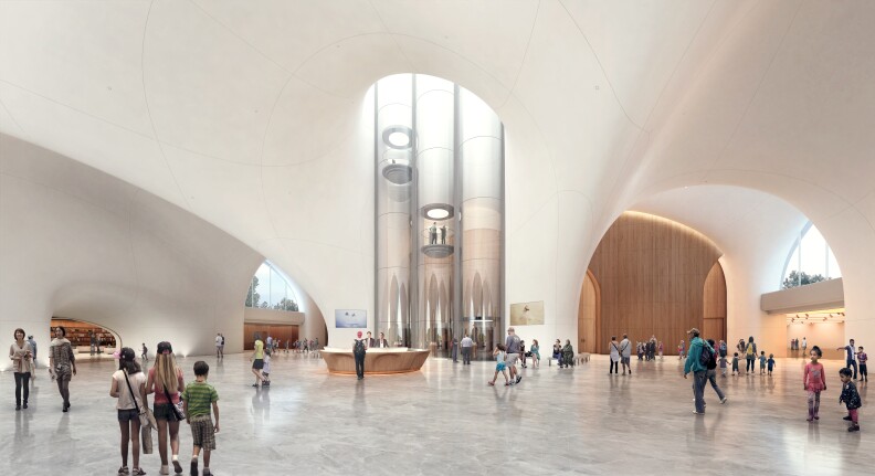 A rendering of the Lucas Museum lobby