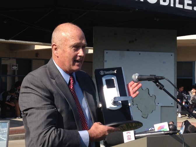 Patrick Stellhorn, director of maintenance, operations and transportation at Huntington Beach Union High School Districts said the 25 remote-controlled, bullet resistant locks donated to Valley Vista High School will be installed within the next two months. 