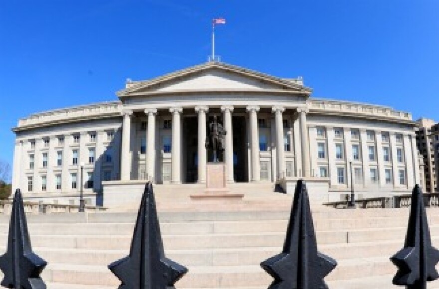 The US Treasury building in Washington, DC.