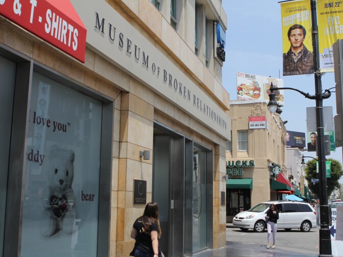 The view outside the Museum of Broken Relationships on Hollywood Boulevard. 