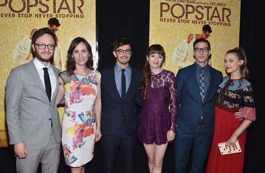 NEW YORK, NY - MAY 24:  (L-R) Akiva Schaffer, Liz Cackowski, Jorma Taccone, Marielle Heller, Andy Samberg and Joanna Newsom attend the 'Popstar: Never Stop Never Stopping' New York premiere at AMC Loews Lincoln Square 13 theater on May 24, 2016 in New York City.  (Photo by Dimitrios Kambouris/Getty Images)