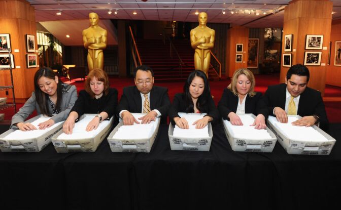 Accountants at from PricewaterhouseCoopers prepare ballots at the 84th Academy Awards Final Oscar Ballot mailing at the Academy of Motion Picture Arts and Sciences on February 1, 2012 in Beverly Hills, California.  