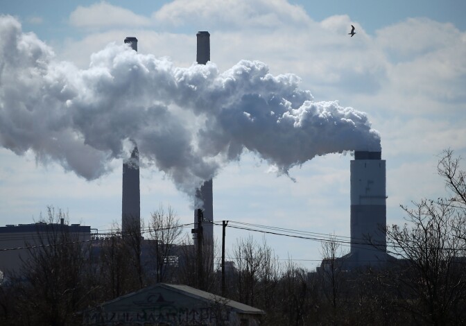Emissions spew from a large stack at the coal fired Brandon Shores Power Plant, on March 9, 2018 in Baltimore, Maryland.