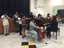 Throughout this school year, music teacher René Rowland has scrounged together enough instruments for 30 students. Some of these came from the district and some were donated to the school. 