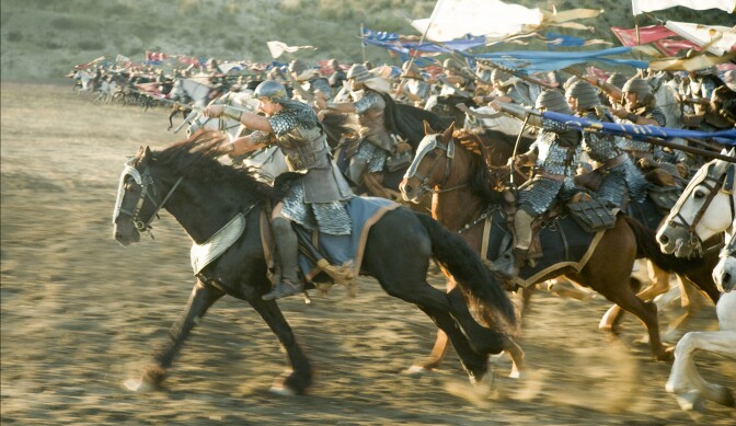 Christian Bale as Moses leads the Egyptians into battle.