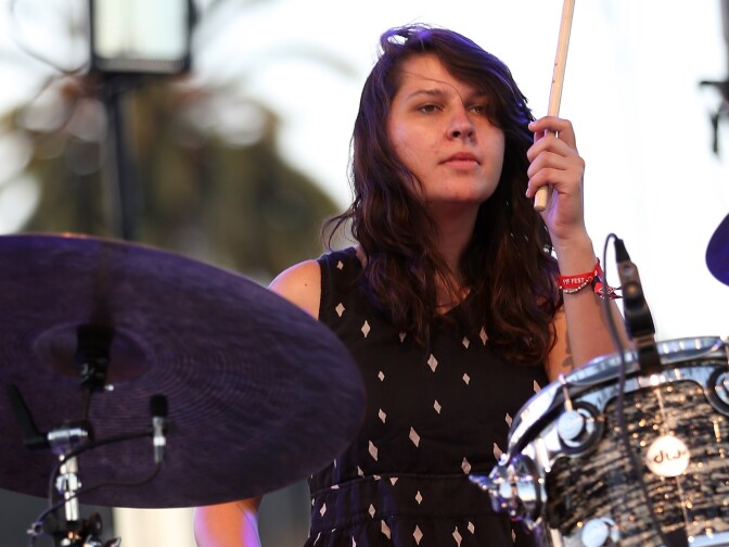 Drummer Stella Mozgawa of Warpaint performs during day 1 of the FYF Fest 2012 at Los Angeles State Historic Park on September 1, 2012 in Los Angeles.
