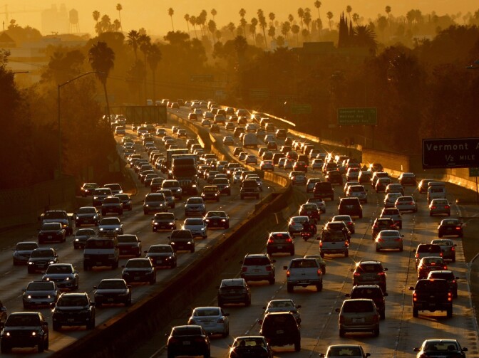 File: Traffic clogs the 101 Freeway in Los Angeles.
