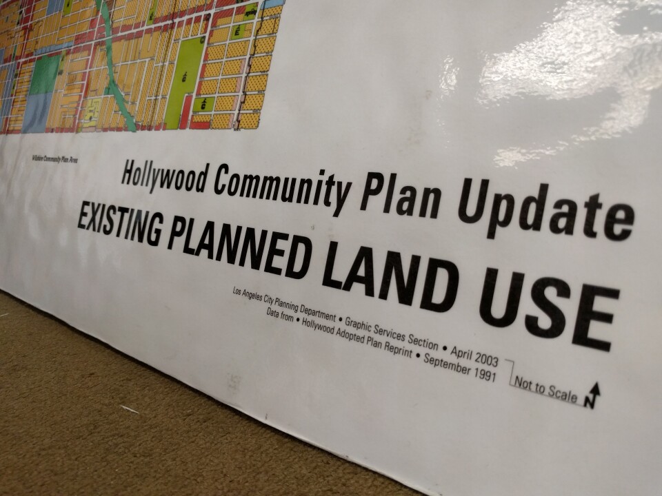 LA city planners must make decisions on projects in Hollywood based off of this zoning map first created in 1988. It has been reprinted throughout the years, but not updated.