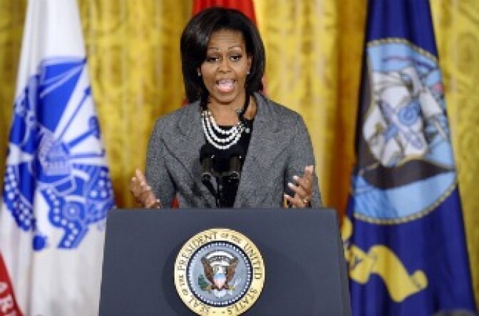 US First Lady Michelle Obama speaks in the East Room at the White House on January 24, 2011 during an event unveiling efforts to better coordinate and strengthen the Federal government?s support for military families.