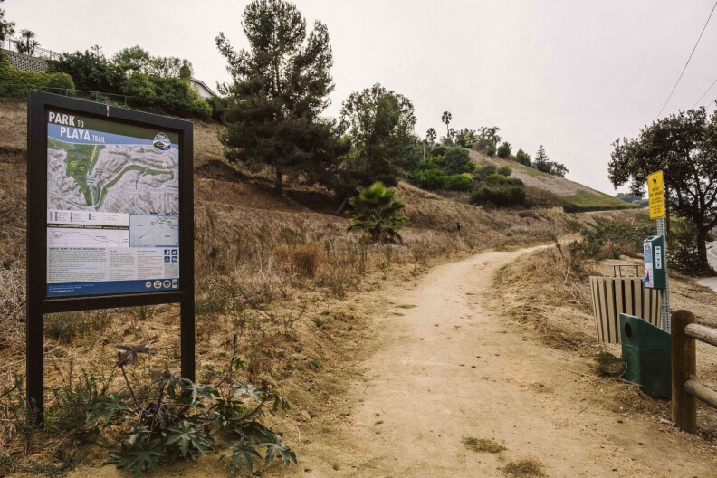 The starting point for the Park to Playa Trail just feet away from the intersection of Presidio Drive and Stocker Street.