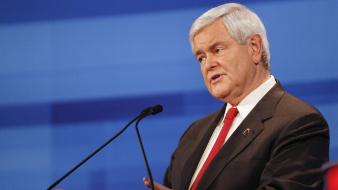 Republican presidential candidate former House Speaker Newt Gingrich speaks during a Republican presidential debate in Sioux City, Iowa, Thursday, Dec. 15, 2011.