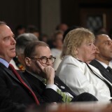 WASHINGTON, DC - FEBRUARY 04:  U.S. House impeachment managers Adam Schiff (D-CA) and Jerry Nadler (D-NY) listen to President Donald Trump deliver the State of the Union address in the House chamber on February 4, 2020 in Washington, DC. Trump is delivering his third State of the Union address on the night before the U.S. Senate is set to vote in his impeachment trial. (Photo by Leah Millis-Pool/Getty Images)
