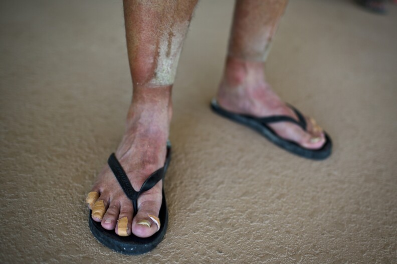 Randy Brown's trip will take six days in more than 100-degree weather. Brown plans to walk about 10 to 20 miles each day. It is more than 100 miles around the Salton Sea.