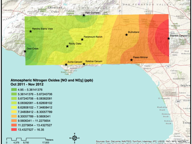 Nitrogen levels increase along with proximity to Los Angeles. Researchers at UC Riverside, the National Parks Service and the U.S. Forest Service are studying how high levels of nitrogen are affecting plant diversity in the Santa Monica Mountains.