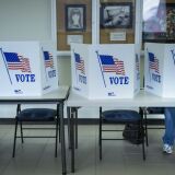 A citizen votes on a paper ballot during the final day of early voting at the Lancaster Board of Elections November 5, 2012 in Lancaster, Ohio. Ohio, a battleground state which no Republican has won the US Presidency without its electoral votes, is closely contested between US President Barack Obama and Mitt Romney. 