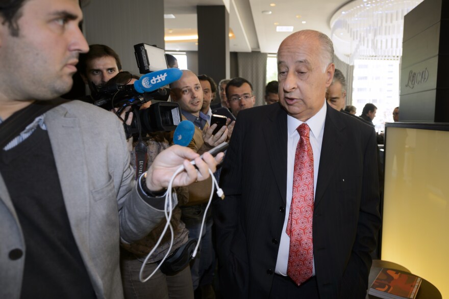 President of the Brazilian Football Confederation (CBF), Marco Polo del Nero is surrrounded by journalists during a session of the Conmebol on May 27, 2015 in Zurich. The dawn detention of several FIFA leaders and a corruption raid on its headquarters on Wednesday rocked world football's governing body two days before its leader Sepp Blatter seeks a new term.  AFP PHOTO / FABRICE COFFRINI        (Photo credit should read FABRICE COFFRINI/AFP/Getty Images)