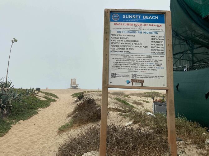 The entrance to Sunset Beach, which is located in the seaside city of Huntington Beach.