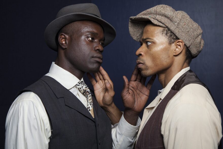 Noel Arthur (left) plays The Black Rat, a manifestation of Bigger Thomas’s double consciousness, and Jon Chaffin (right) plays Bigger Thomas in Antaeus Theatre Company's 2018 production of "Native Son," based on the 1940 novel by Richard Wright.