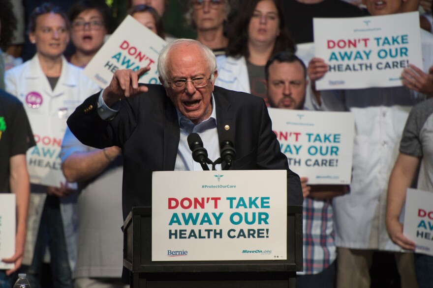 COLUMBUS, OH - JUNE 25:  Bernie Sanders speaks during a Stop Trumpcare emergency rally with MoveOn.org at Express Live on June 25, 2017 in Columbus, Ohio.  (Photo by Duane Prokop/Getty Images for MoveOn.org)
