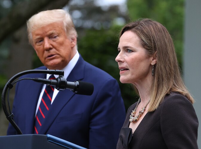 WASHINGTON, DC - SEPTEMBER 26: Seventh U.S. Circuit Court Judge Amy Coney Barrett speaks after U.S. President Donald Trump announced that she will be his nominee to the Supreme Court in the Rose Garden at the White House September 26, 2020 in Washington, DC. With 38 days until the election, Trump tapped Barrett to be his third Supreme Court nominee in just four years and to replace the late Associate Justice Ruth Bader Ginsburg, who will be buried at Arlington National Cemetery on Tuesday. (Photo by Chip Somodevilla/Getty Images)