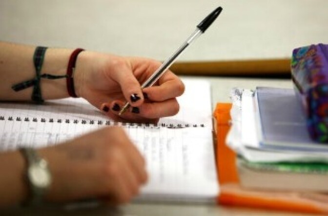 A student in a classroom.