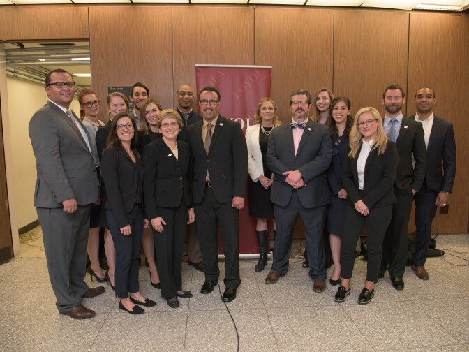 Marco Contreras with the professors and students of the Loyola School of Law's Project for the Innocent.