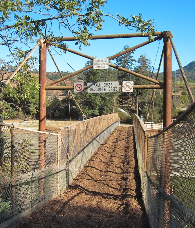 The horse bridge, a suspension bridge, that connects stables on the north (Burbank) side of the L.A. River with Griffith Park on the south side.