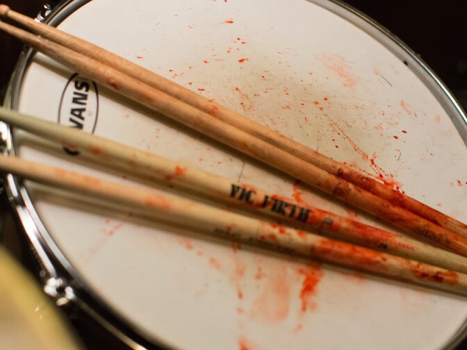 Bloody drumsticks from the set of Damien Chazelle's "Whiplash"