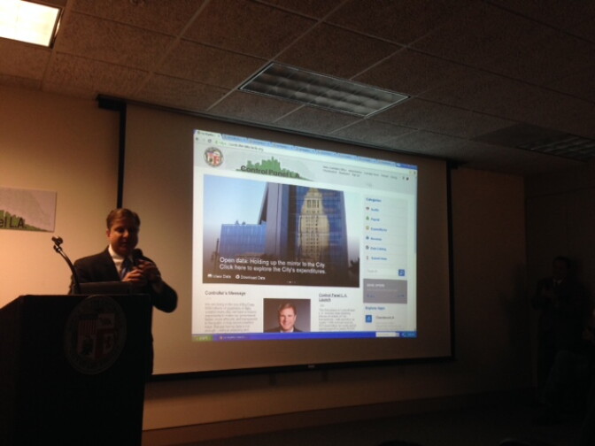 Controller Ron Galperin shows off the city's new website, which will open Los Angeles' financial records to the public. 