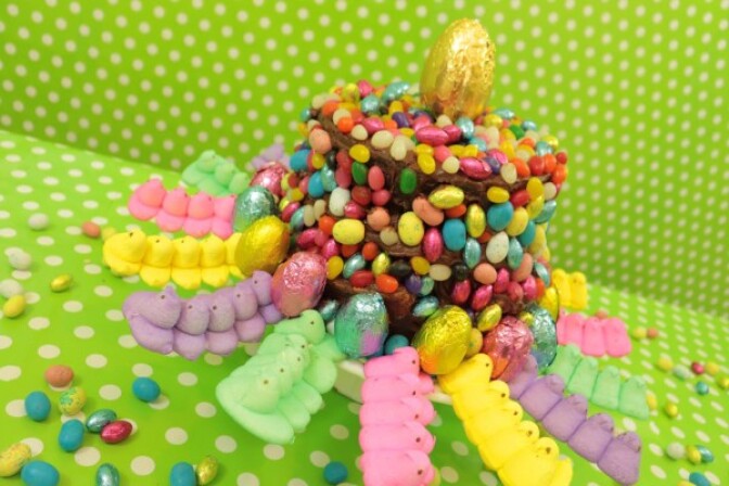 Charles Phoenix's Tequila-Soaked Peep-Stuffed Broken Bunny Cake, just in time for Easter.