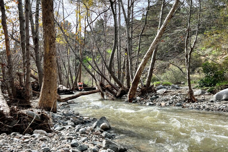 A river running through a wooded, rocky valley.
