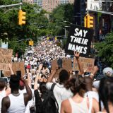 NEW YORK, NY - JUNE 14: Thousands fill the streets in support of Black Trans Lives Matter and George Floyd on June 14, 2020 in the Brooklyn borough of New York City. Protests continue around the country in the wake of the death of Floyd while in Minneapolis police custody on May 25.  (Photo by Michael Noble Jr./Getty Images)