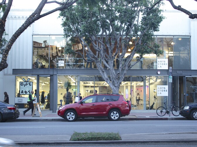 View of 1025 Westwood Boulevard, where Dosa Mercantile and Give Good Art have taken up temporary tenancy as part of the Hammer Arts ReStore event in Westwood, CA.