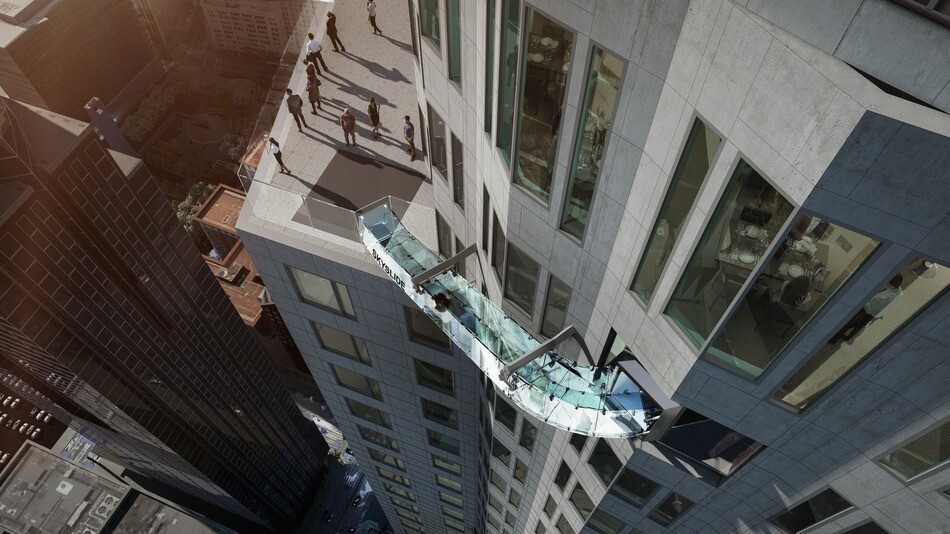 The observation deck atop the US Bank Building in downtown LA, called SkySpace, will feature a glass slide that hugs the outside of the building