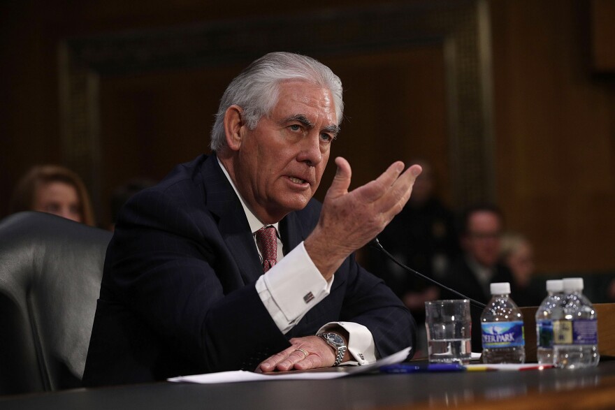 WASHINGTON, DC - JANUARY 11:  Former ExxonMobil CEO Rex Tillerson, U.S. President-elect Donald Trump's nominee for Secretary of State, testifies during his confirmation hearing before the Senate Foreign Relations Committee January 11, 2017 on Capitol Hill in Washington, DC. Tillerson is expected to face tough questions regarding his ties with Russian President Vladimir Putin. (Photo by Alex Wong/Getty Images)