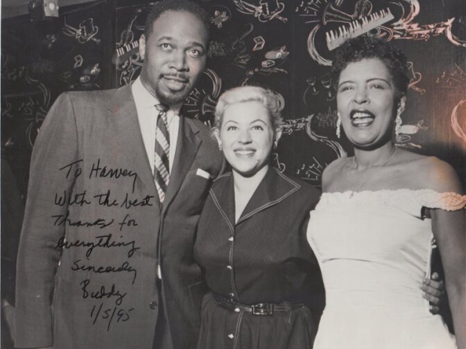Billie Holiday with Buddy Collette and Corky Hale in Los Angeles.