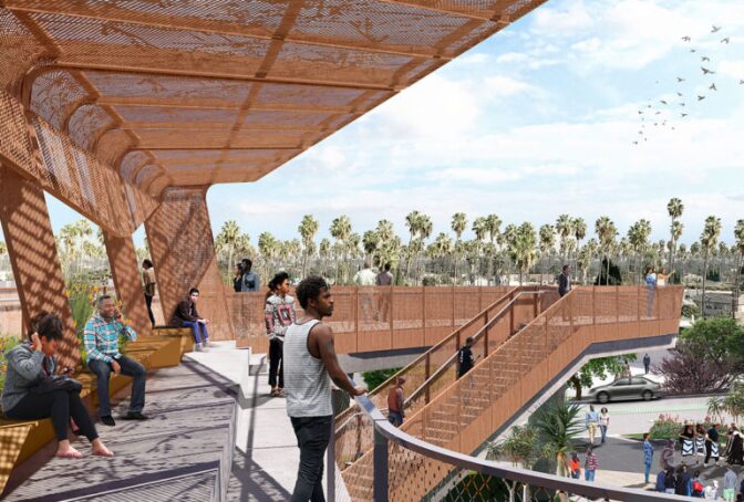 An artist rendering of the future Destination Crenshaw project that will feature the art of hundreds of artists displaying African American history and culture in South Los Angeles. 