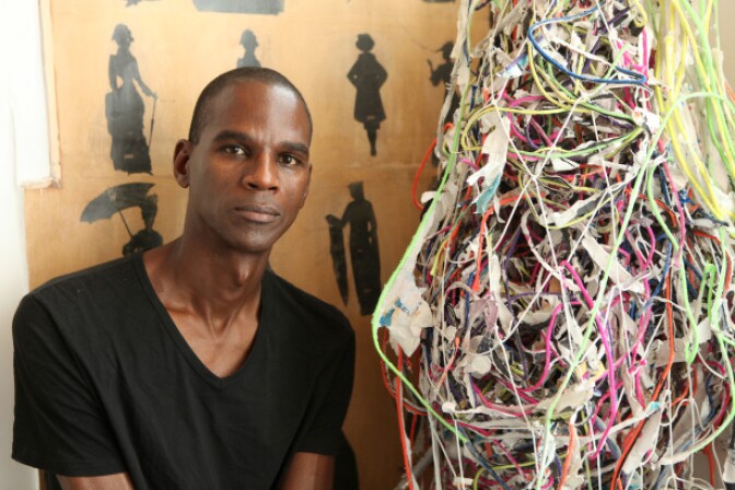 Los Angeles-based artist Mark Bradford is known for mixed-media works rich in texture and complexity.  